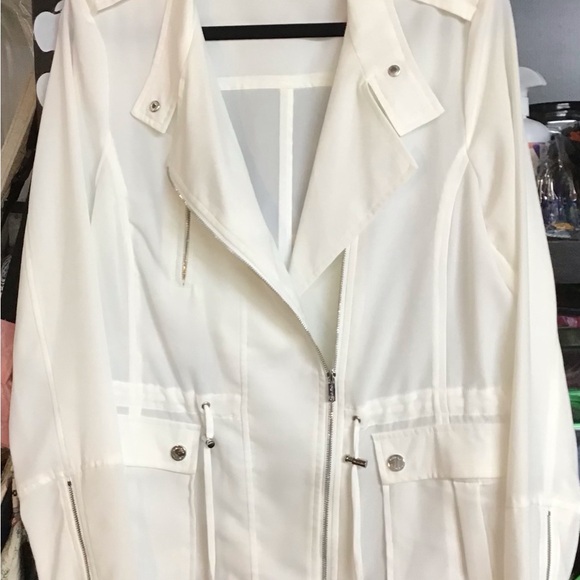Calvin Klein sexy semi sheer off white jacket. Zippers and drawstring at waist. - Picture 8 of 8